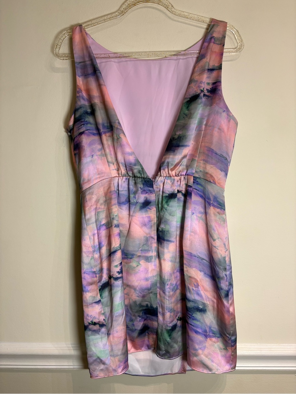 Anthropologie BHLDN Alice Sleeveless Printed Satin Mini Dress Pink Multi Lover - Picture 5 of 11